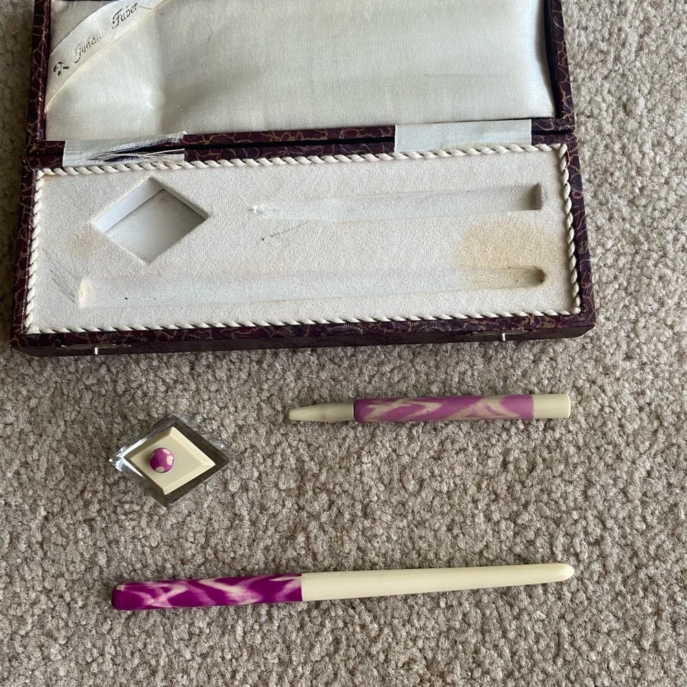 Johann Faber Art Deco Marble celluloid Dip pen pencil ink well desk set